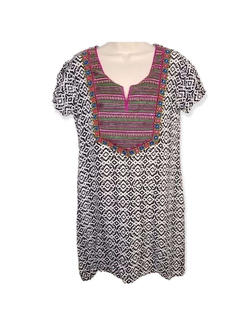 S.R. Fashion Geometric Pattern Short Sleeve‎ Dress Size Small